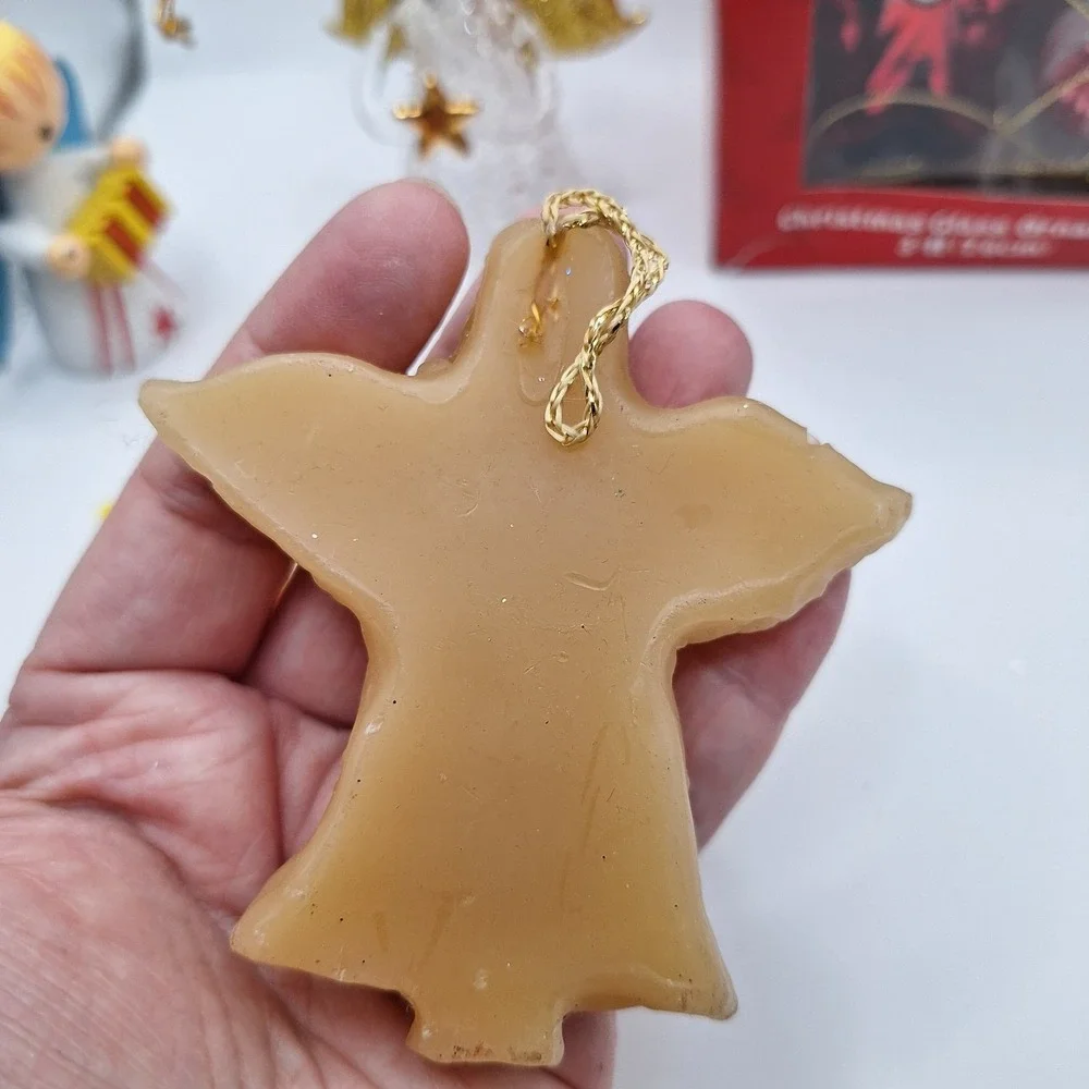 Lot of 5 Angel Theme Christmas Ornaments Vintage Wax Wood‎ & Glass